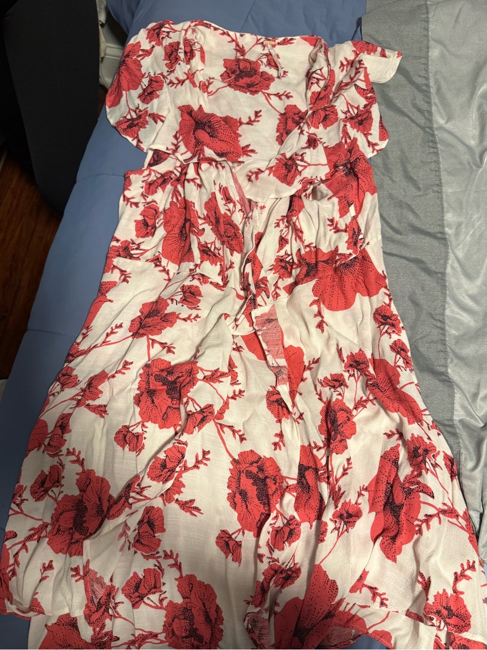 Free People Cream Dress with Red Floral Print